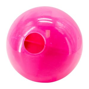 pink round dog toy with opening and maze inside
